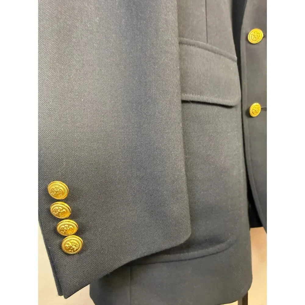 Domenico Navy Wool Blend Blazer Gold Crest Buttons Preppy 40L Country Club Style